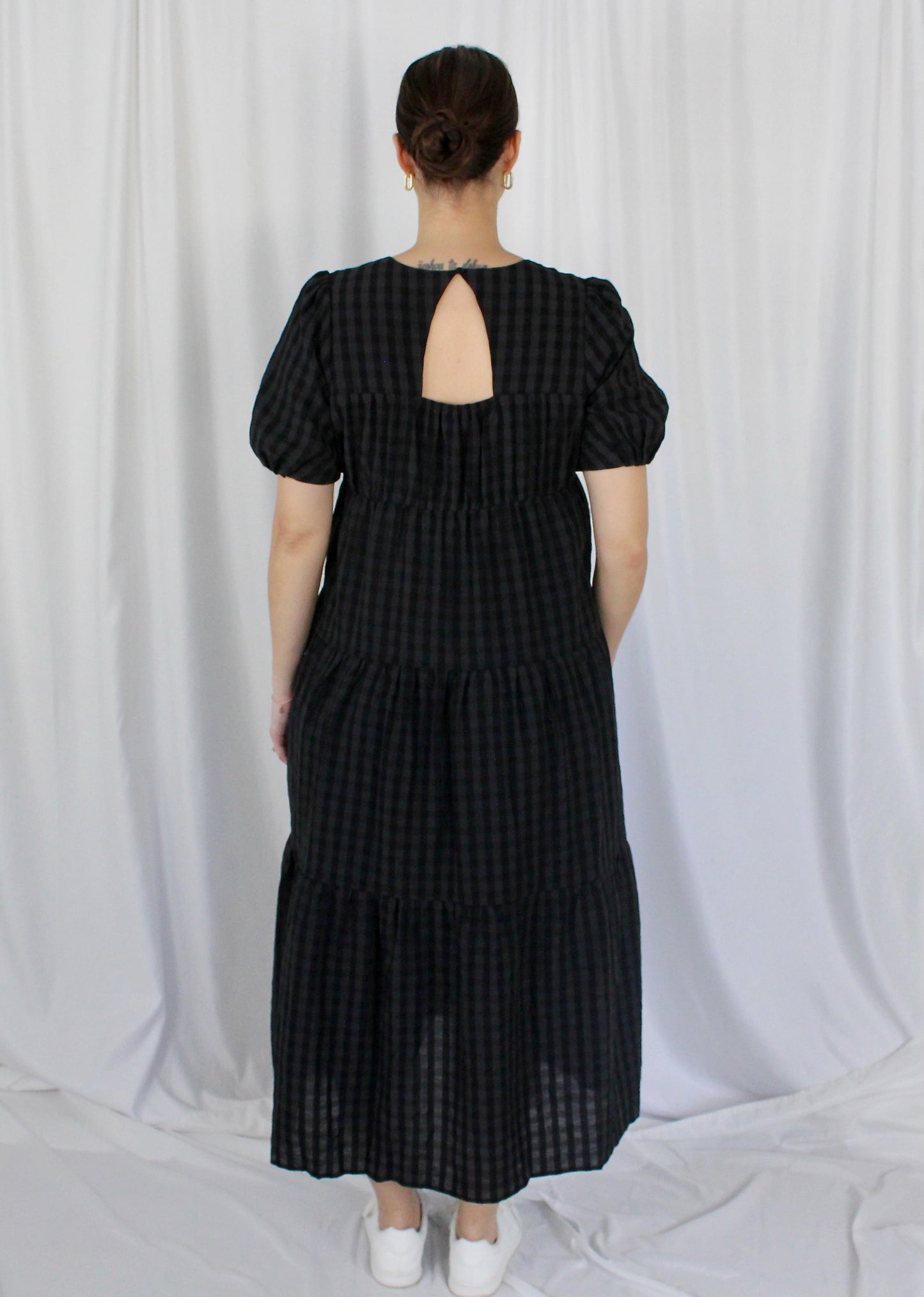 Tiered Throw On Gingham Midi Dress
