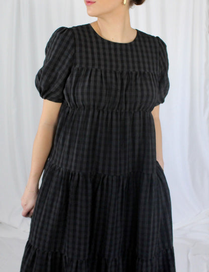 Tiered Throw On Gingham Midi Dress