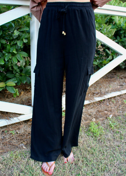 Something Extra Black Linen Pants