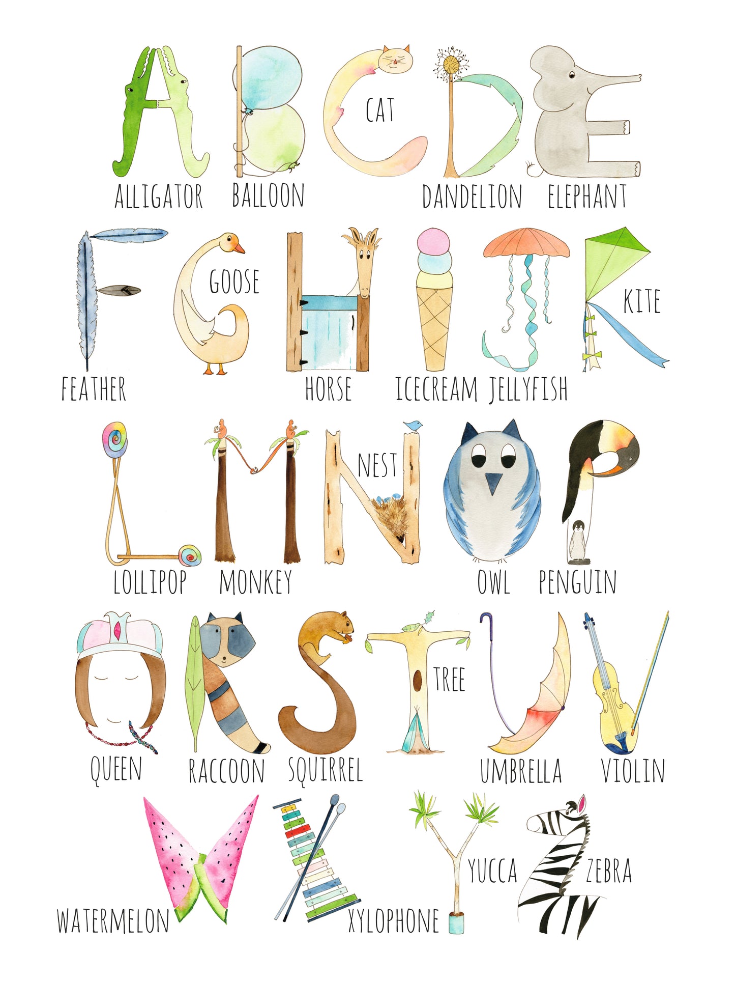 Alphabet Print, Large 12x16 - 5 designs