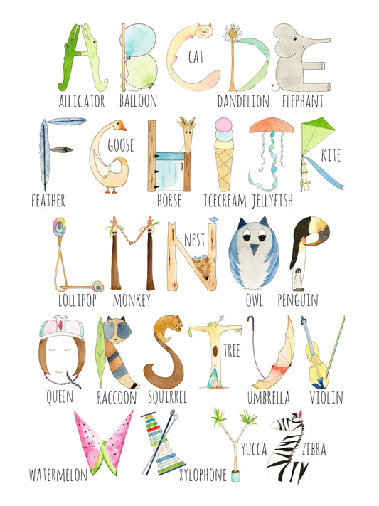 Alphabet Print, Large 12x16 - 5 designs
