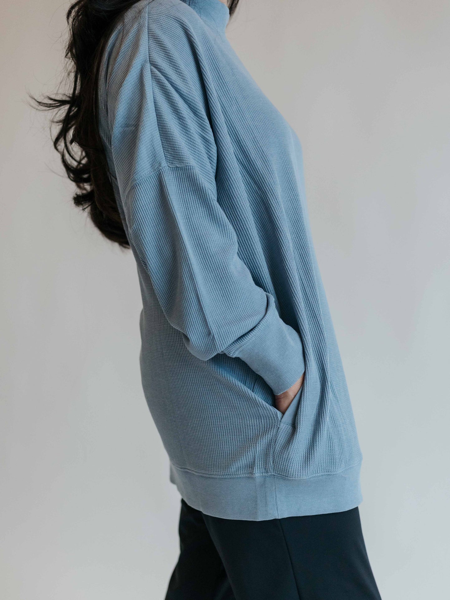 Dolman Waffled Mock Neck