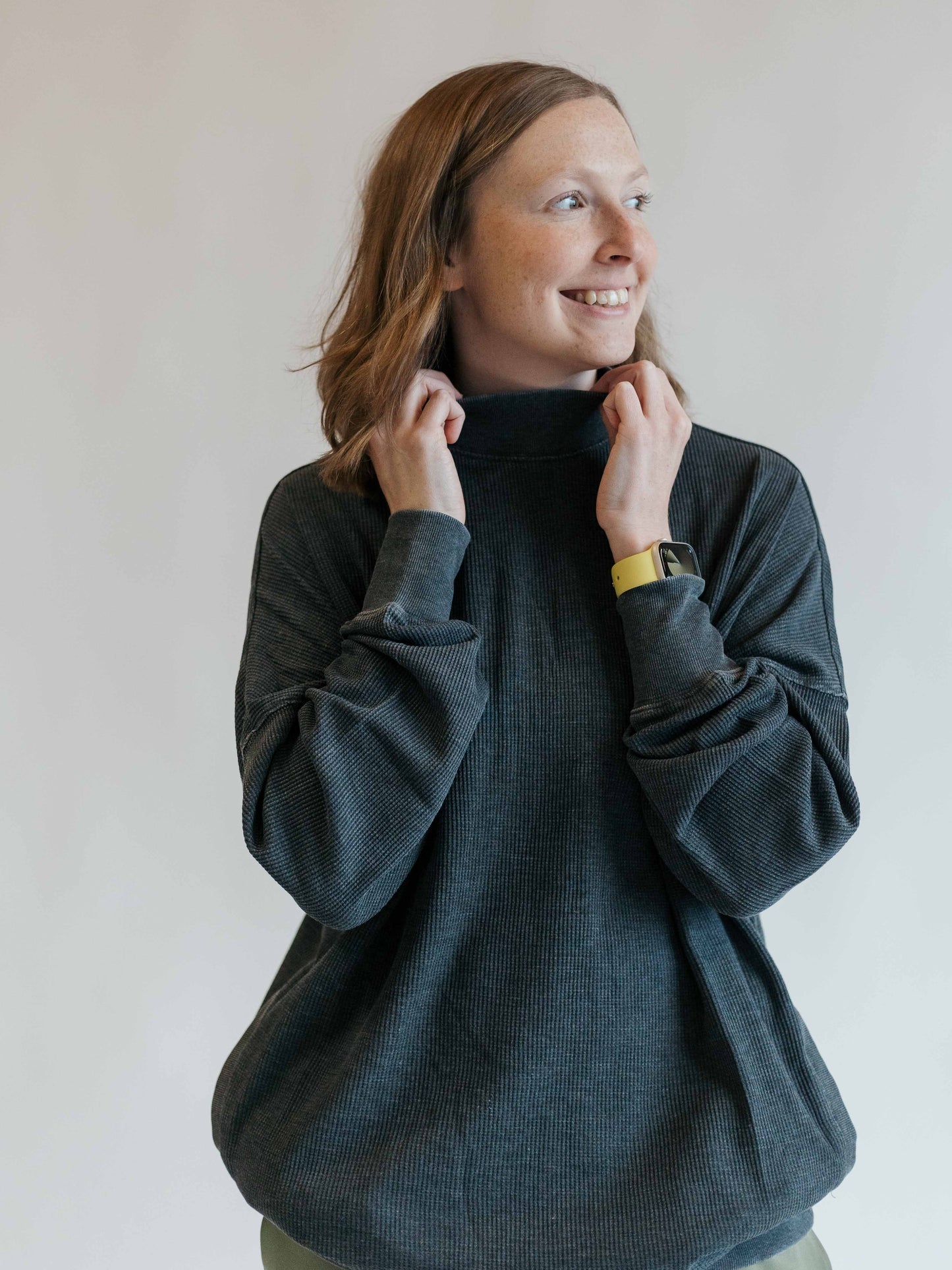 Dolman Waffled Mock Neck