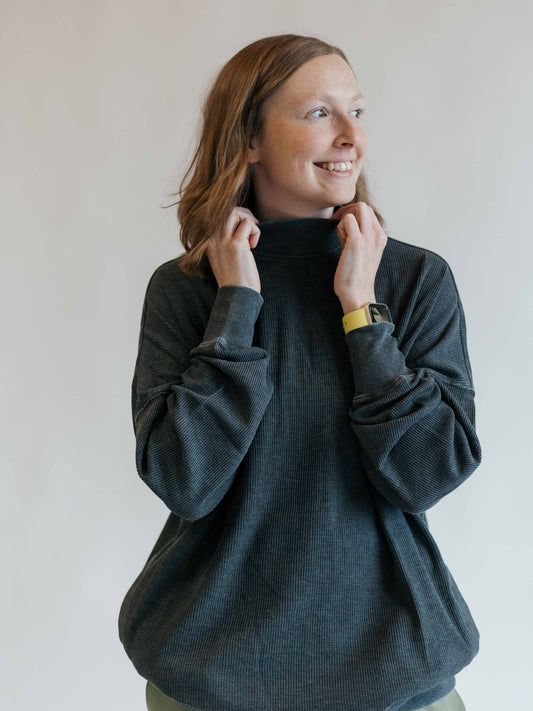 Dolman Waffled Mock Neck