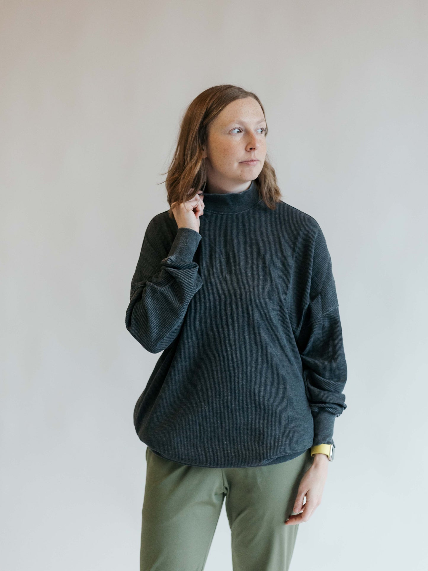 Dolman Waffled Mock Neck