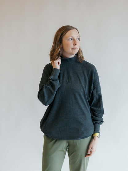 Dolman Waffled Mock Neck