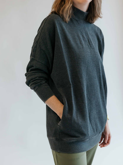 Dolman Waffled Mock Neck