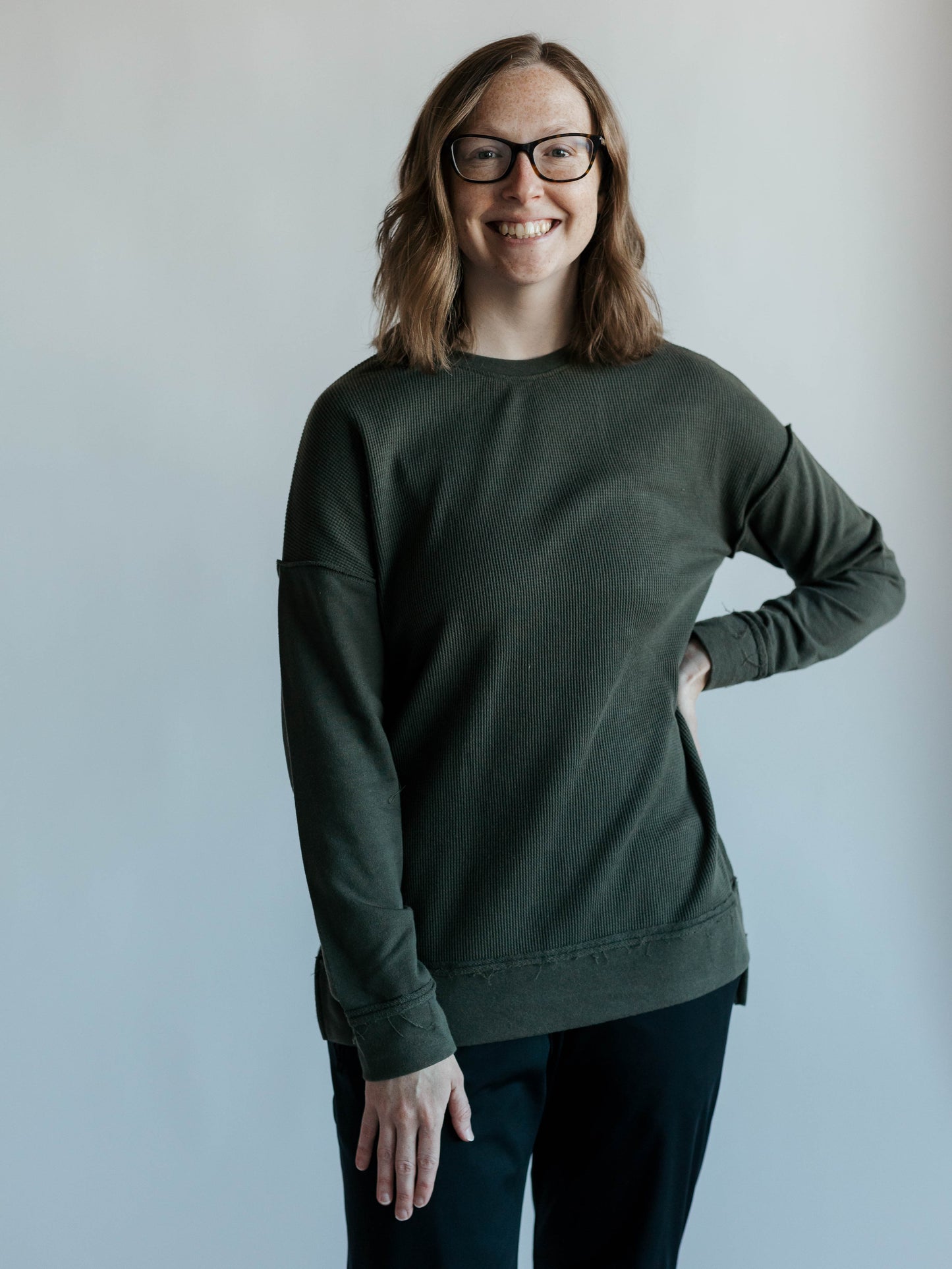 Waffle-Knit Pullover With Side Slits