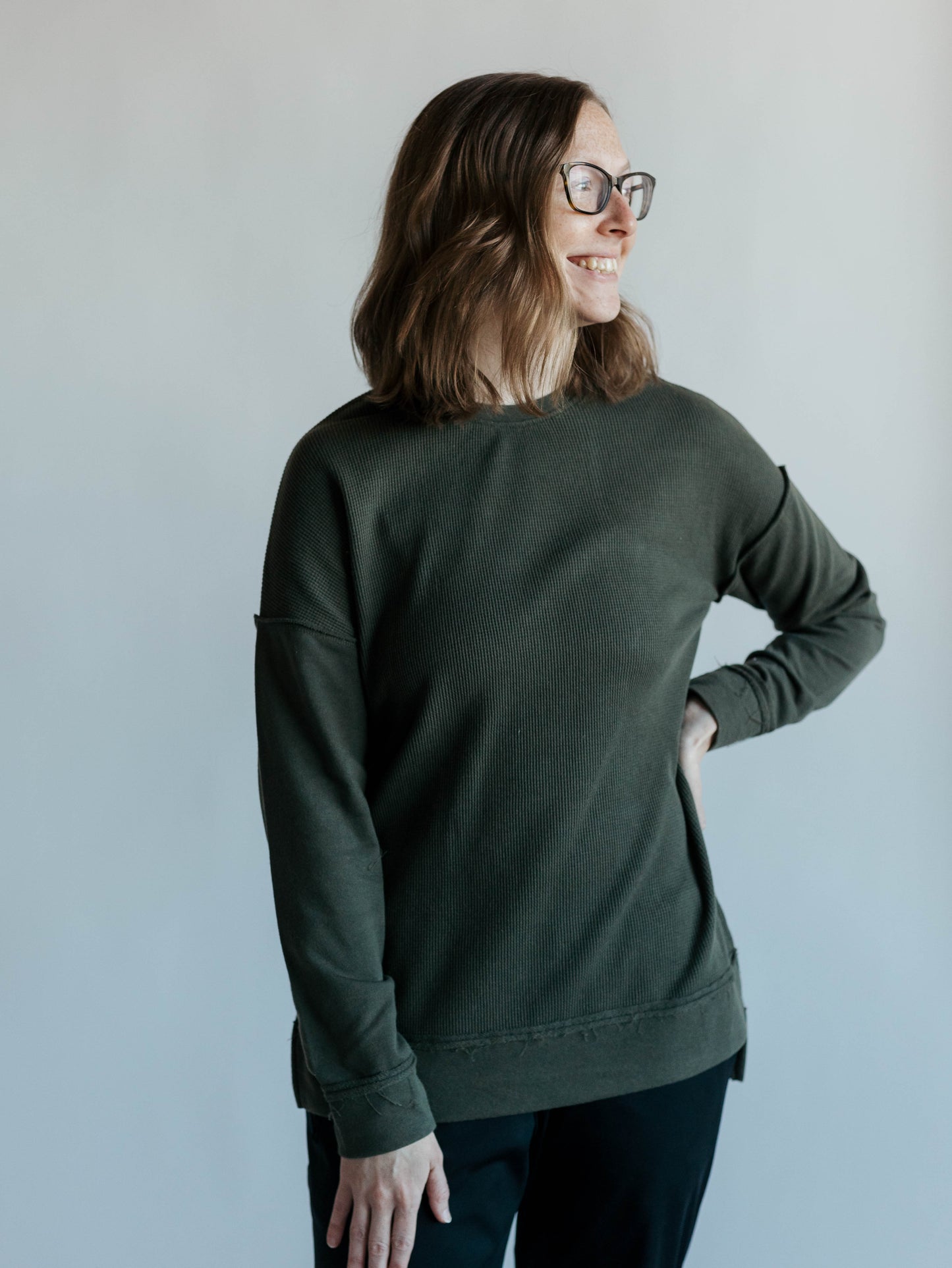 Waffle-Knit Pullover With Side Slits