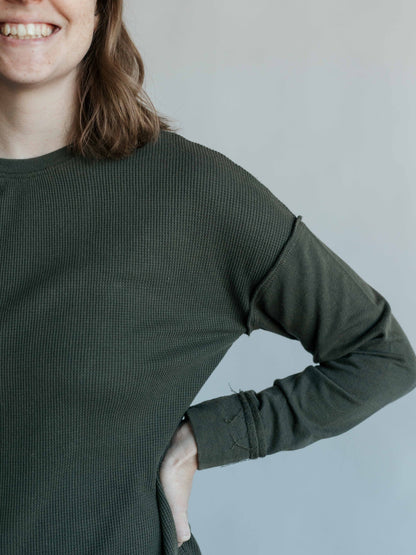 Waffle-Knit Pullover With Side Slits