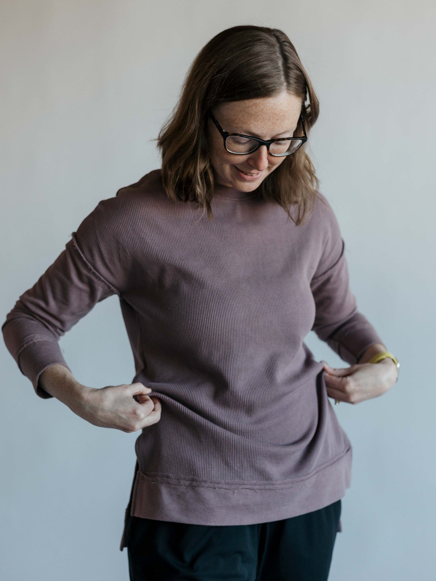 Waffle-Knit Pullover With Side Slits