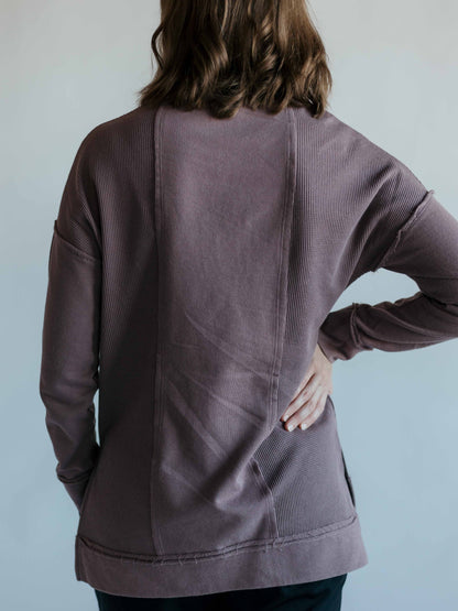 Waffle-Knit Pullover With Side Slits